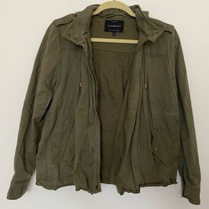 ❤️ Lucky Brand Hooded Army Green Utility Bomber Raw Hem Jacket
